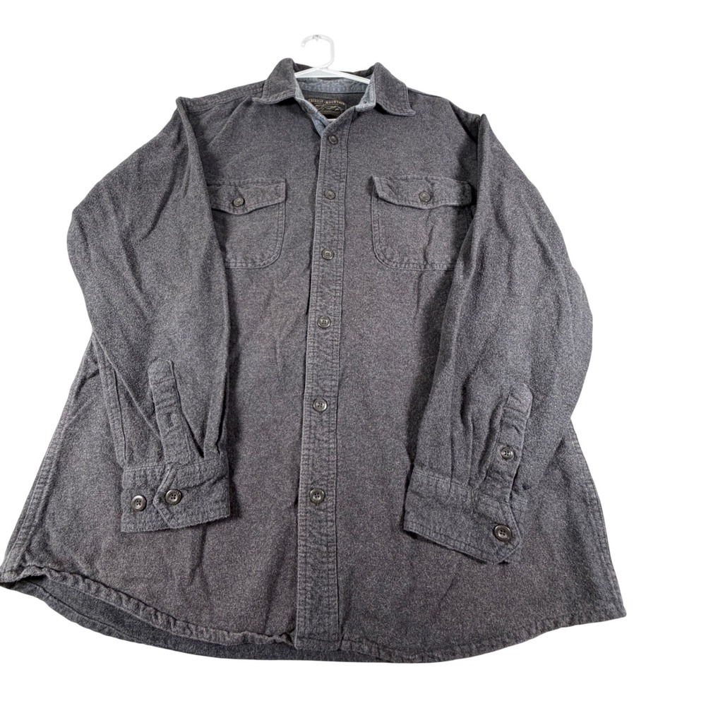 Grizzly Mountain Mens Large Charcoal Gray Flannel Button Down Shirt Long Sleeve